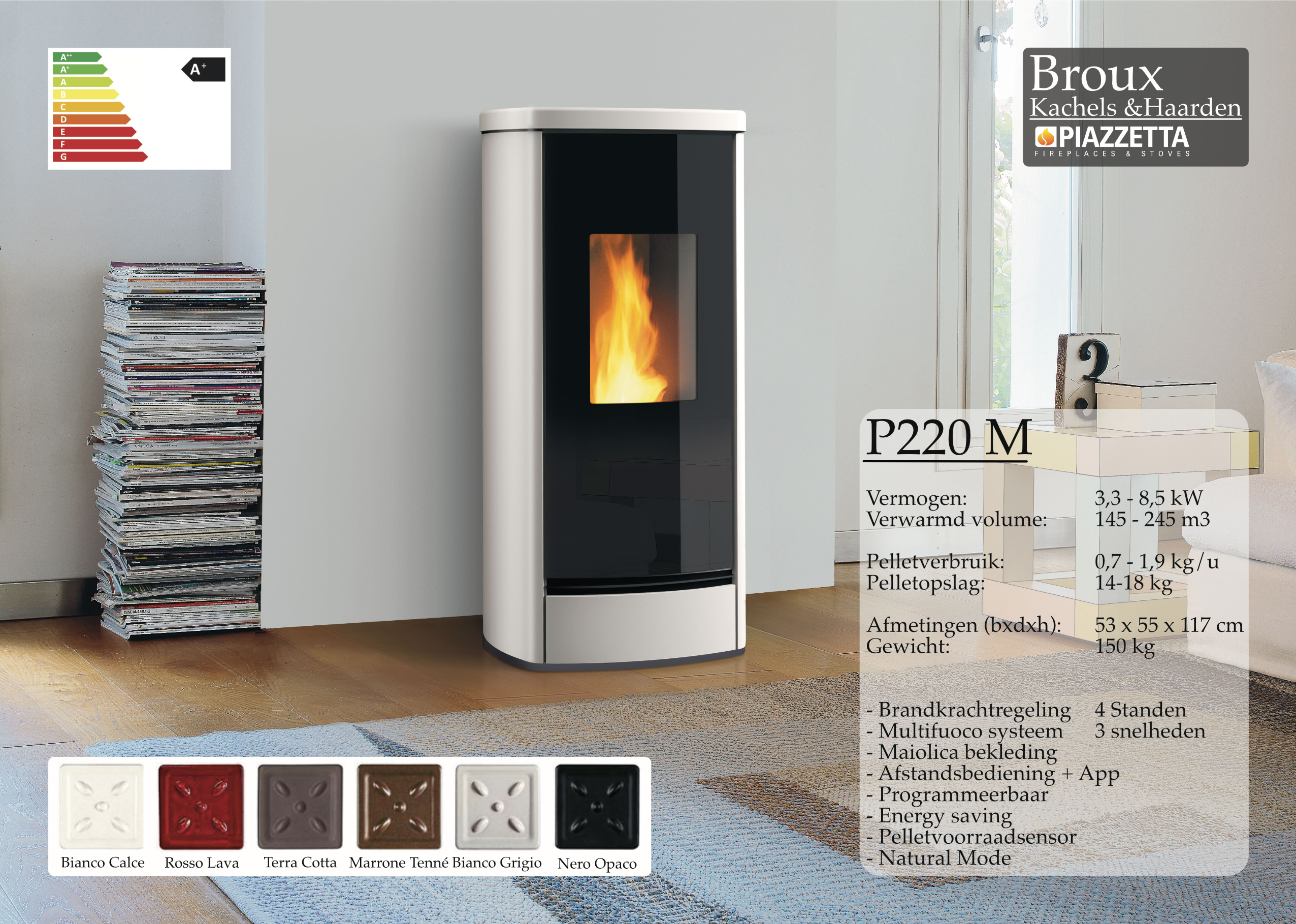 Pelletkachel Piazzetta P220M Bianco Calce