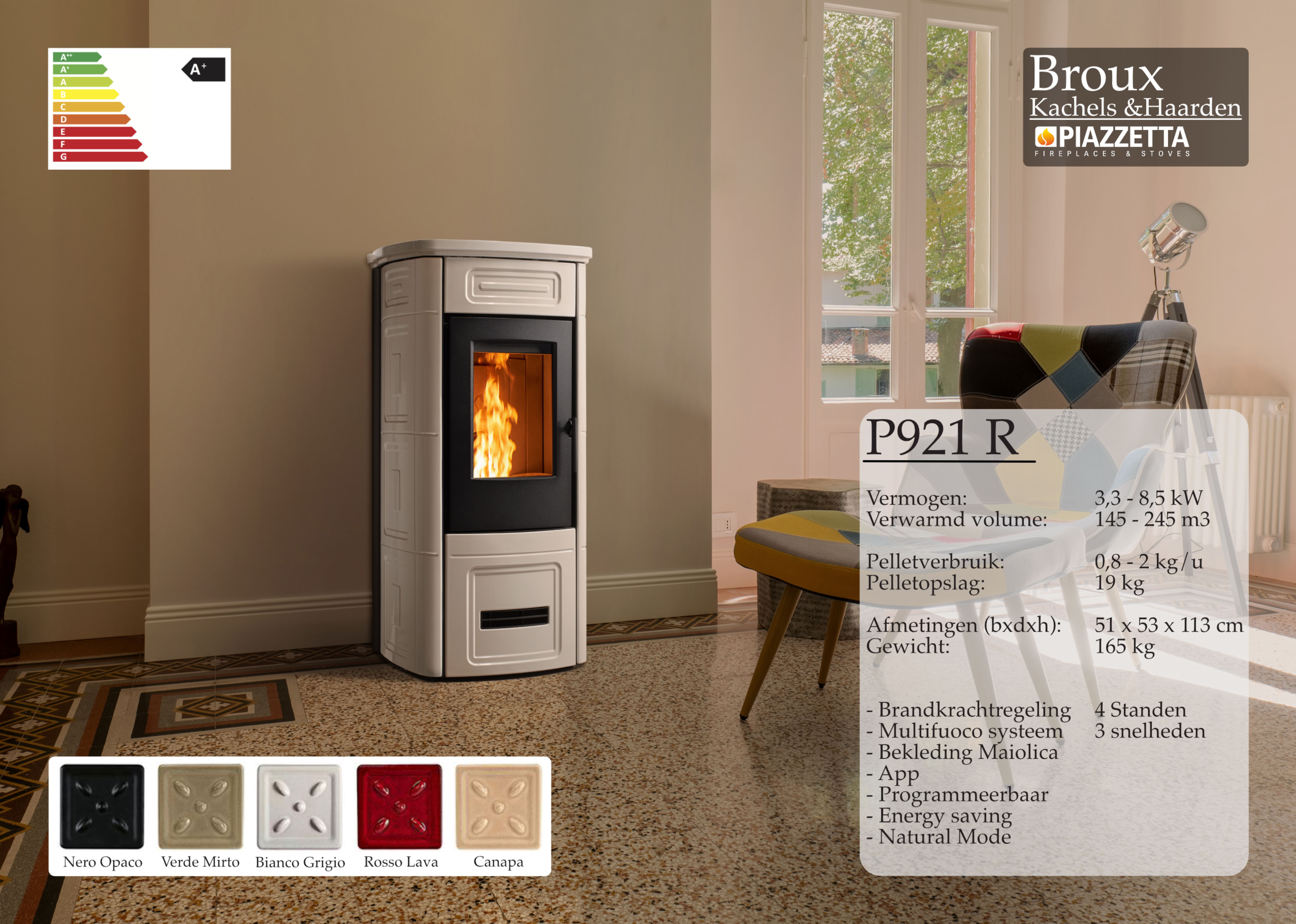 Pelletkachel Piazzetta P921R Bianco Grigio