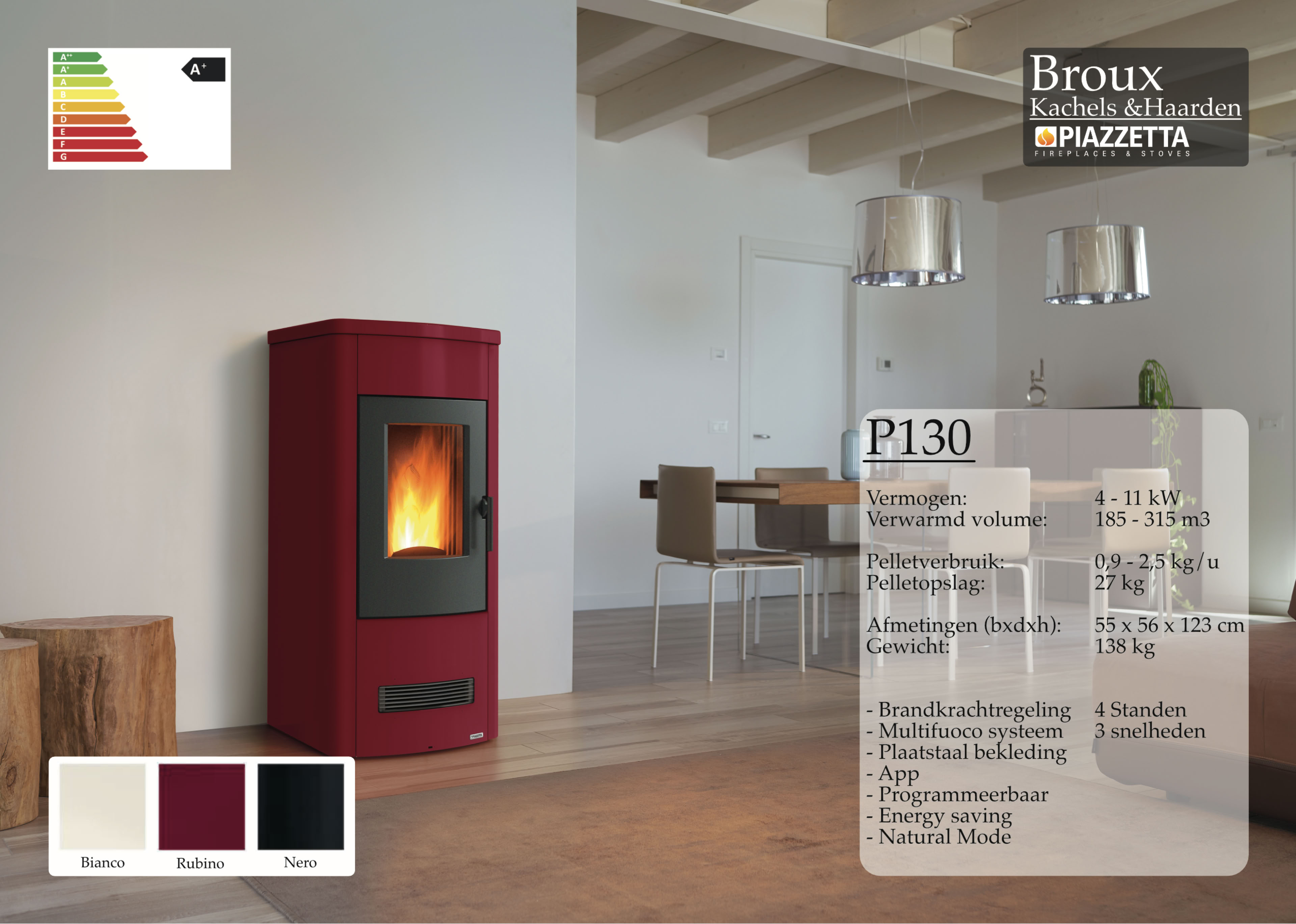 Pelletkachel Piazzetta P130 Rubino