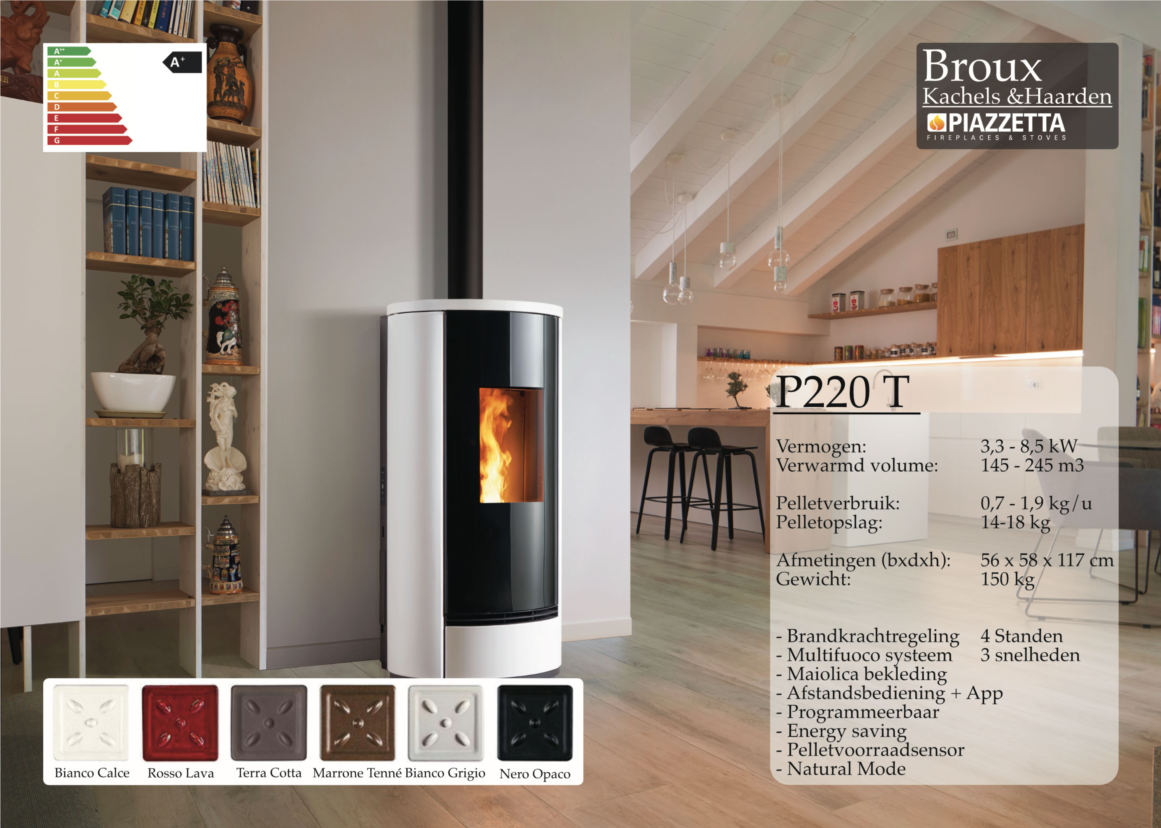 Pelletkachel Piazzetta P220T Bianco Calce