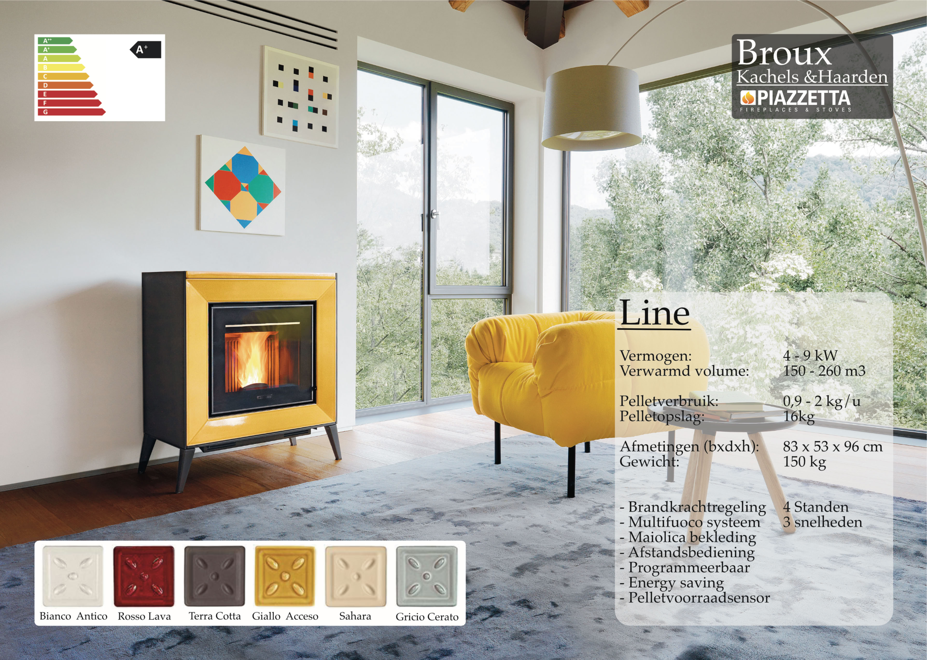 Pelletkachel Piazzetta Line Giallo Acceso