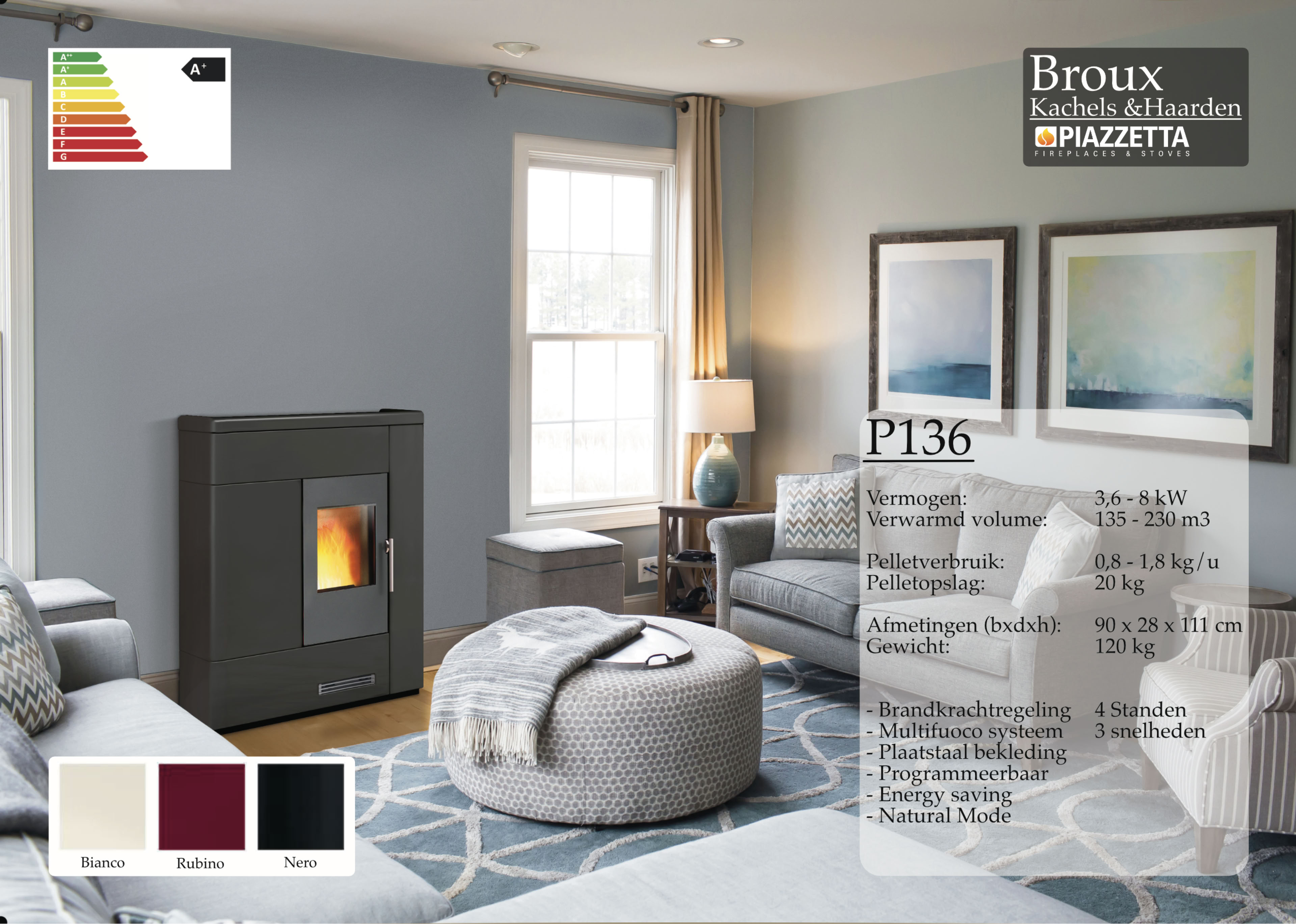 Pelletkachel Piazzetta P136 Nero