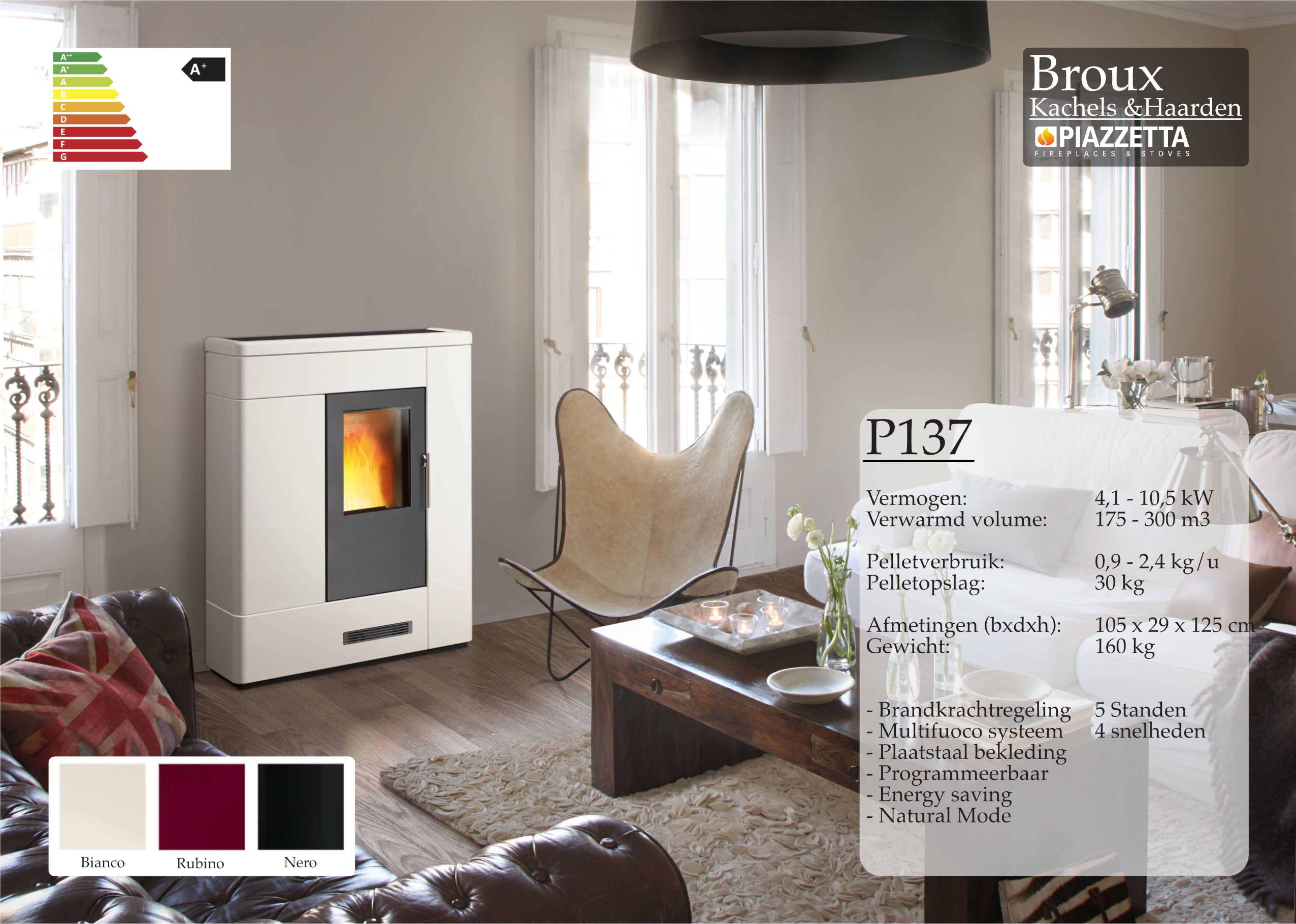 Pelletkachel Piazzetta P137 Bianco
