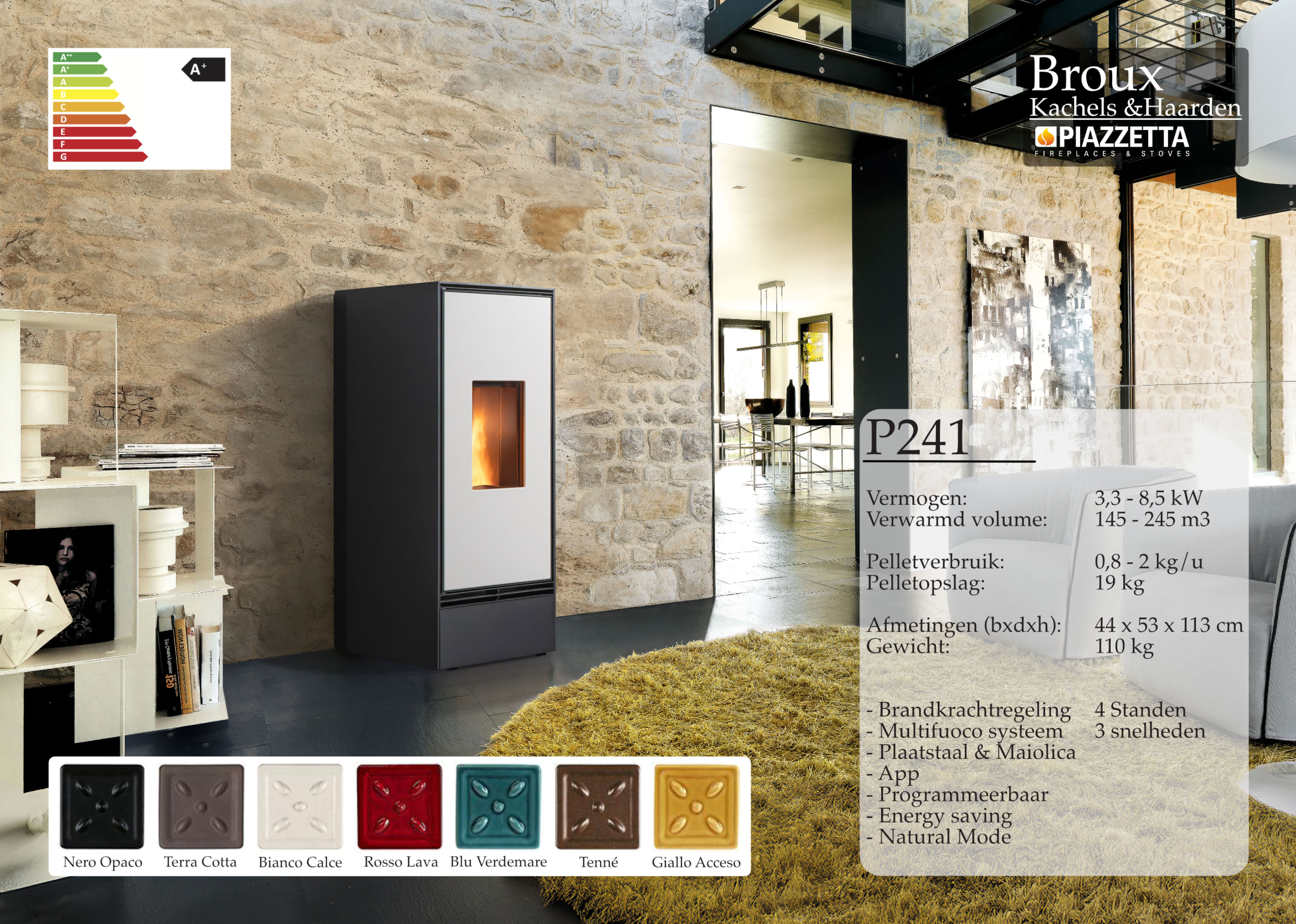 Pelletkachel Piazzetta P241 Bianco Calce