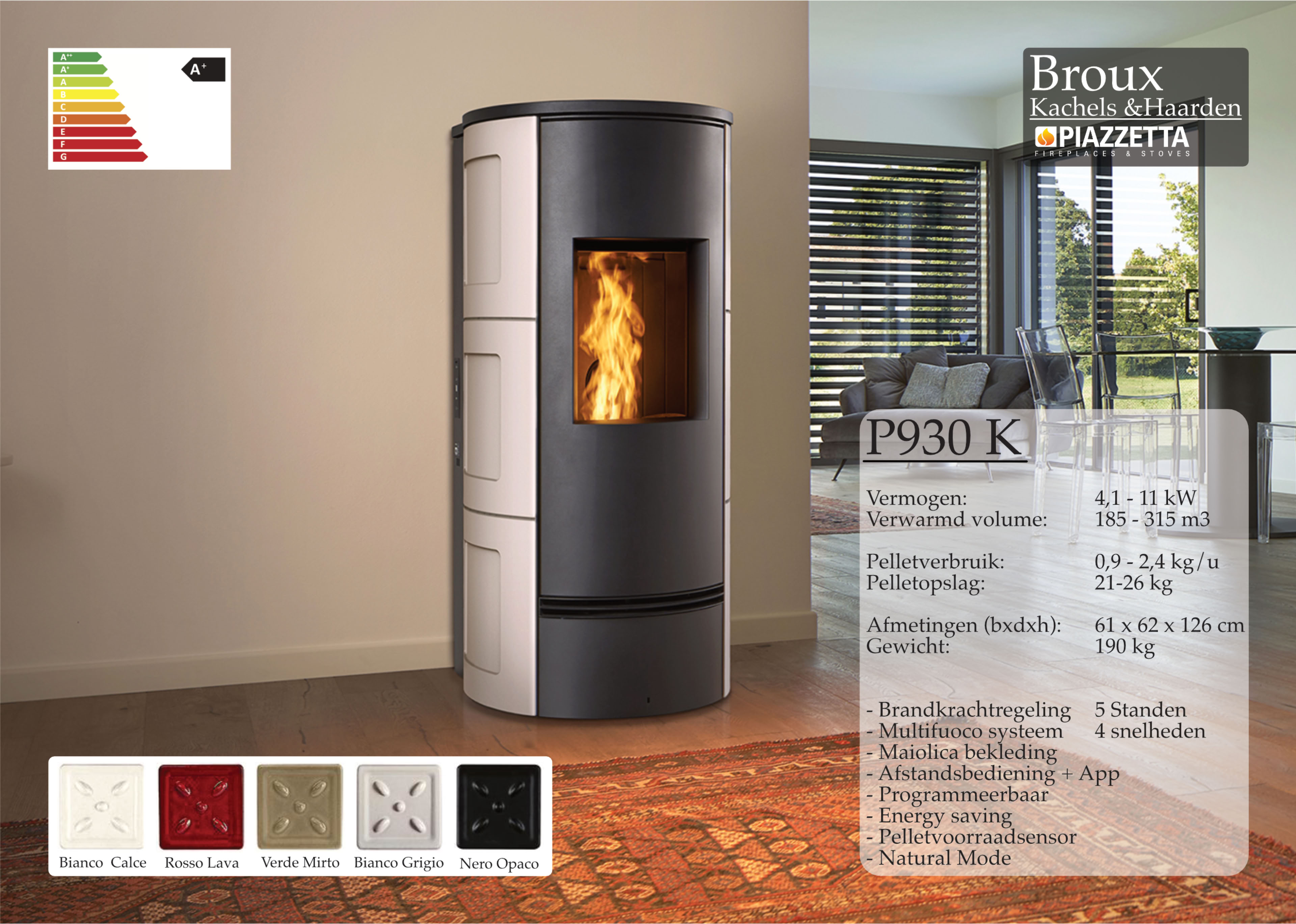 Pelletkachel Piazzetta P930K Bianco Calce