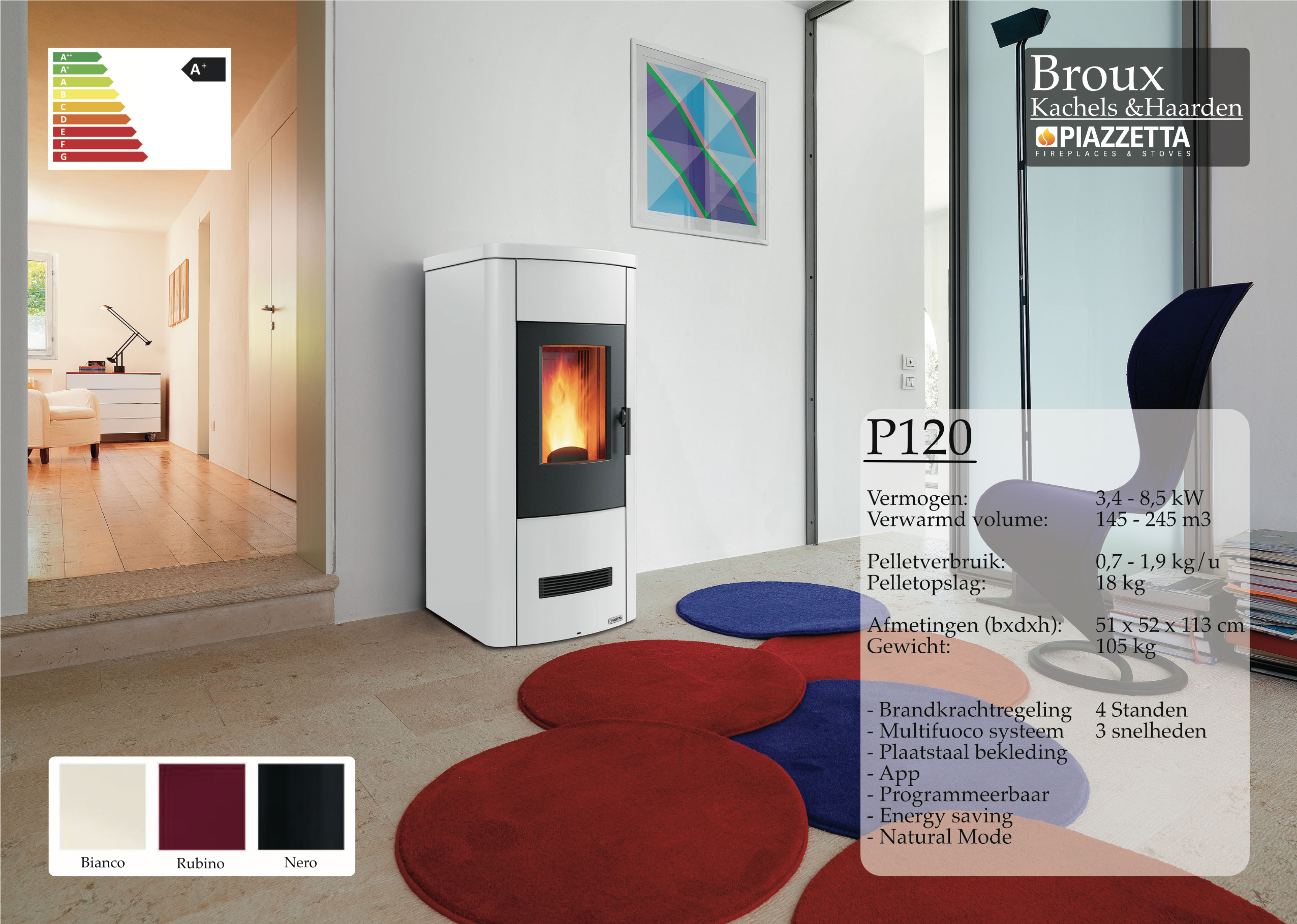 Pelletkachel Piazzetta P120 Bianco