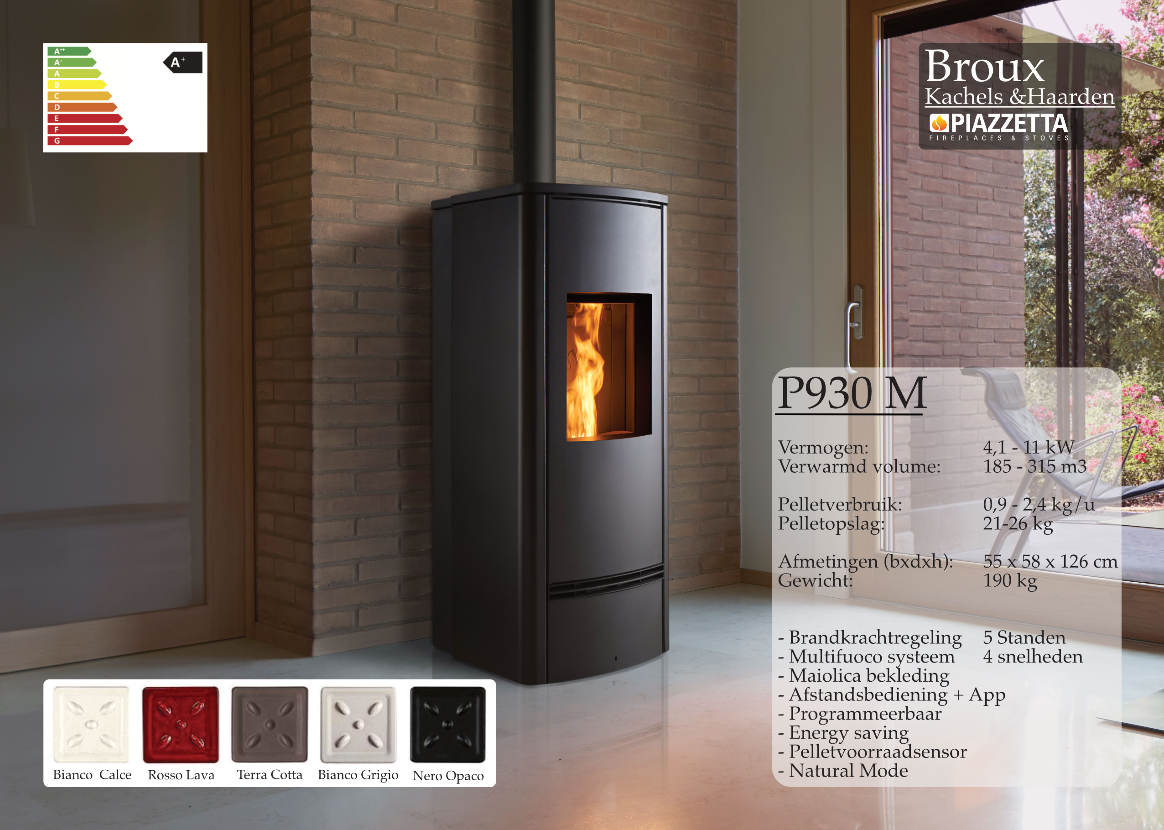 Pelletkachel Piazzetta P930M Nero Opaco